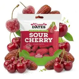 Green Dates Datteln Sour Cherry von POPY TRADE – der saure Frucht-Snack in der praktischen Verpackung