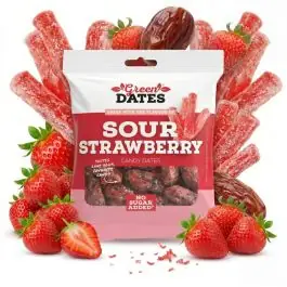 Green Dates Datteln Sour Strawberry Snack-Packung mit fruchtig-sauren Datteln