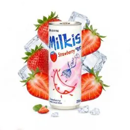 Lotte Milkis Erdbeere Erfrischungsgetränk in der 250-ml-Dose mit asiatischem Design