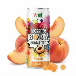 Trinkfertiger Popping Boba Bubble Tea Drink Peach in der 320ml Flasche mit schwimmenden Bubble Tea Perlen