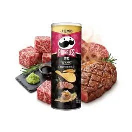 Pringles M5 Foie Gras Steak Import-Dose mit knusprigen Stapelchips für herzhaften Fleischgeschmack
