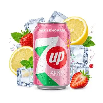 7UP Pink Lemonade Zero Sugar 330ml Dose Erfrischungsgetränk zuckerfrei vor neutralem Hintergrund