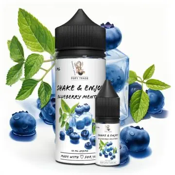 POPY TRADE Shake & Enjoy Blueberry Menthol Aroma Flasche mit Blaubeeren und Eiswürfeln