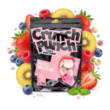 Crunch Punch Fruity Starballs Freeze Dried Candy in der farbenfrohen Verpackung mit krossen Fruchtkugeln