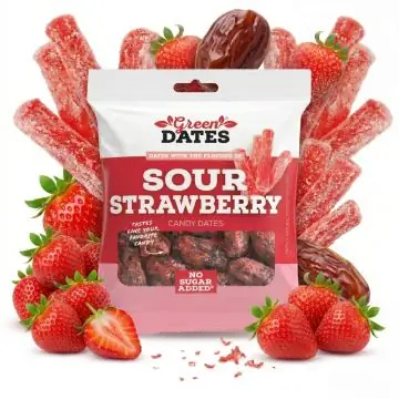 Green Dates Datteln Sour Strawberry Snack-Packung mit fruchtig-sauren Datteln