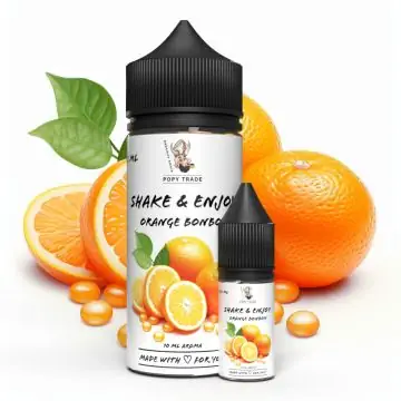 POPY TRADE Shake & Enjoy Orange Bonbon Aroma Flasche auf weißem Grund
