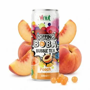 Trinkfertiger Popping Boba Bubble Tea Drink Peach in der 320ml Flasche mit schwimmenden Bubble Tea Perlen
