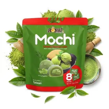 Royal Family Mochi Creamy Matcha Latte 120g Packung mit traditionell weichen Reiskuchen und herber Matchafüllung
