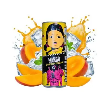 Squid Game Mango Energydrink 250ml Dose im legendären Seriendesign mit asiatischen Schriftzeichen