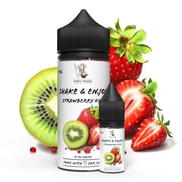 POPY TRADE Shake & Enjoy Strawberry & Kiwi Aroma Flasche vor weißem Hintergrund für einfaches Mischen