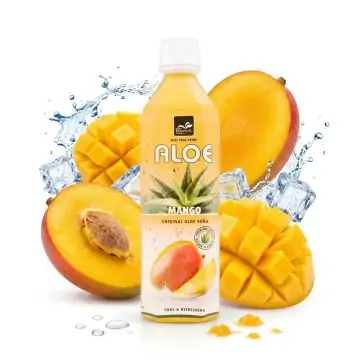 Tropical Aloe Vera Drink Mango Flasche mit fruchtigem Mango-Geschmack und echten Aloe-Stücken