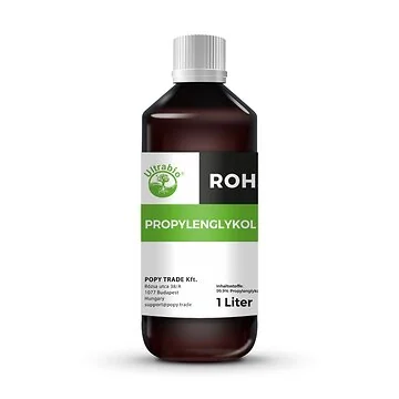 Bottiglia di propilenglicole E1520 PG ultrabio con indicazione di purezza Ph. Eur. per aromi alimentari