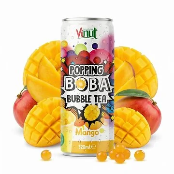 Popping Boba Bubble Tea Drink Mango fra 1128 i 320 ml-dåse med sugerør, frugtig drik fra Korea