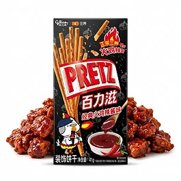 Glico Pretz Classic Hot Chicken 41 g Schachtel mit scharfen Hähnchen-Würzstäbchen, knusprig-kross