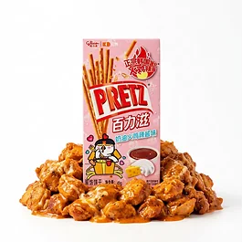 Glico Pretz Creamy Hot Chicken 41 g Spenderbox mit cremig-scharfen knusprigen Gebäckstangen als Sonderimport
