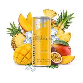 Keltainen Red Bull The Yellow Edition Tropical 250 ml t&ouml;lkki trooppisella hedelm&auml;makuilla