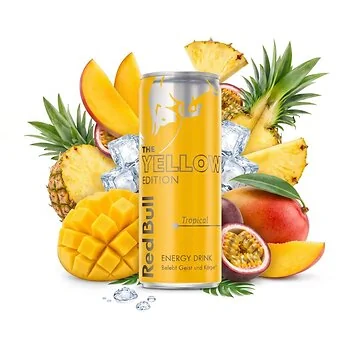 Yellow Red Bull The Yellow Edition Tropical 250 ml can with tropical fruit flavor