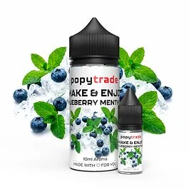 POPY TRADE Shake & Enjoy Blueberry Menthol Aroma Flasche auf weißem Grund