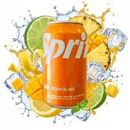 Sprite Tropical Mix dåse 355 ml med tropisk ananas- og jordbærsmag, sprød importlimonade